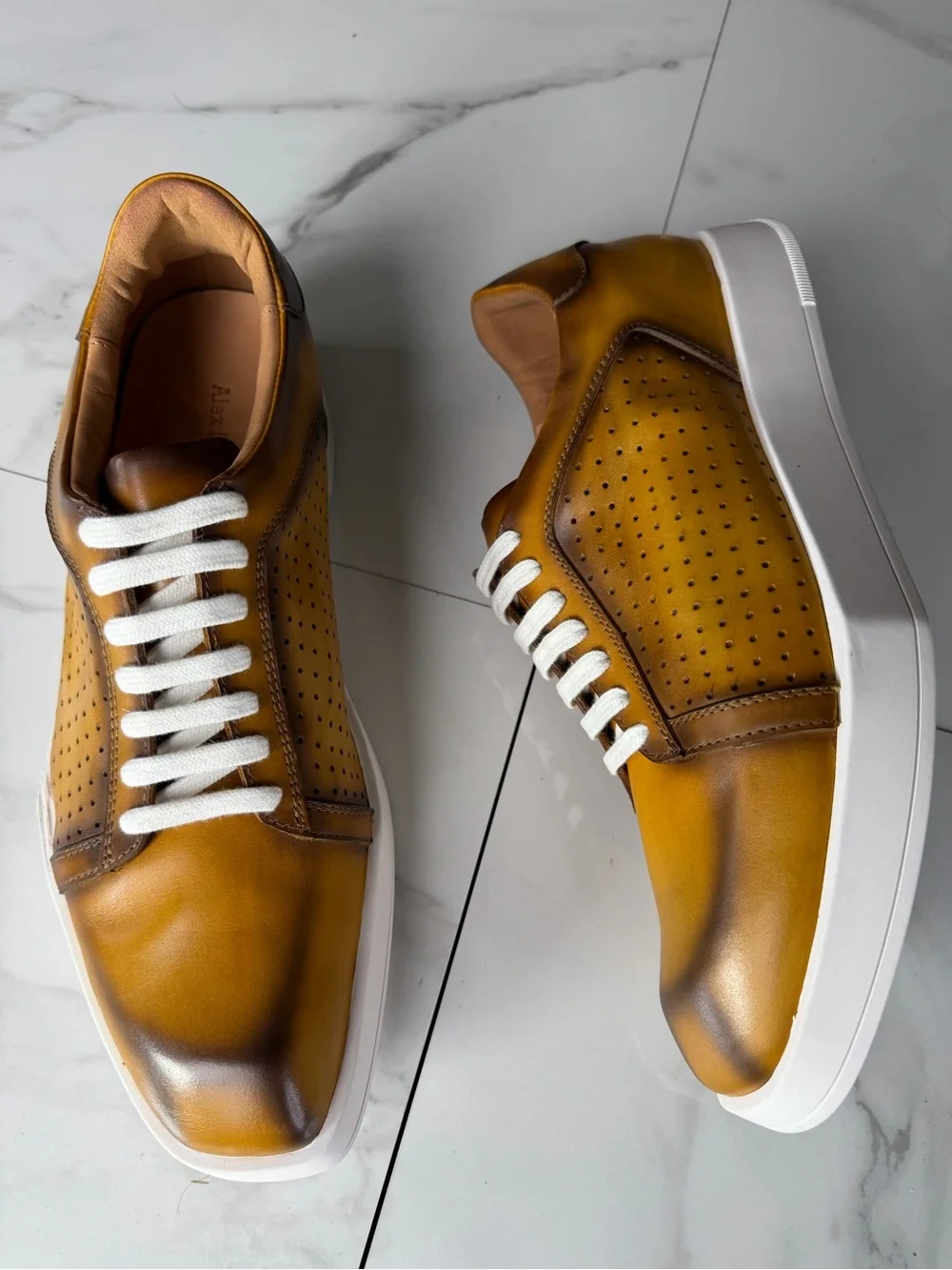 Men's Lace-Up Derby Shoes in Mustard Brown Leather